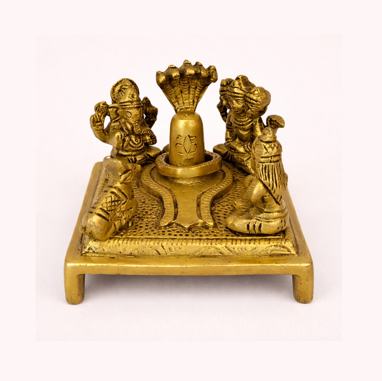 Handcrafted Small Brass Shiv Parivar Idol with Shivling, Ganesha, Parvati, Kartikeya & Nandi | Vastu Shiv Family Murti for Home Temple & Mahashivratri