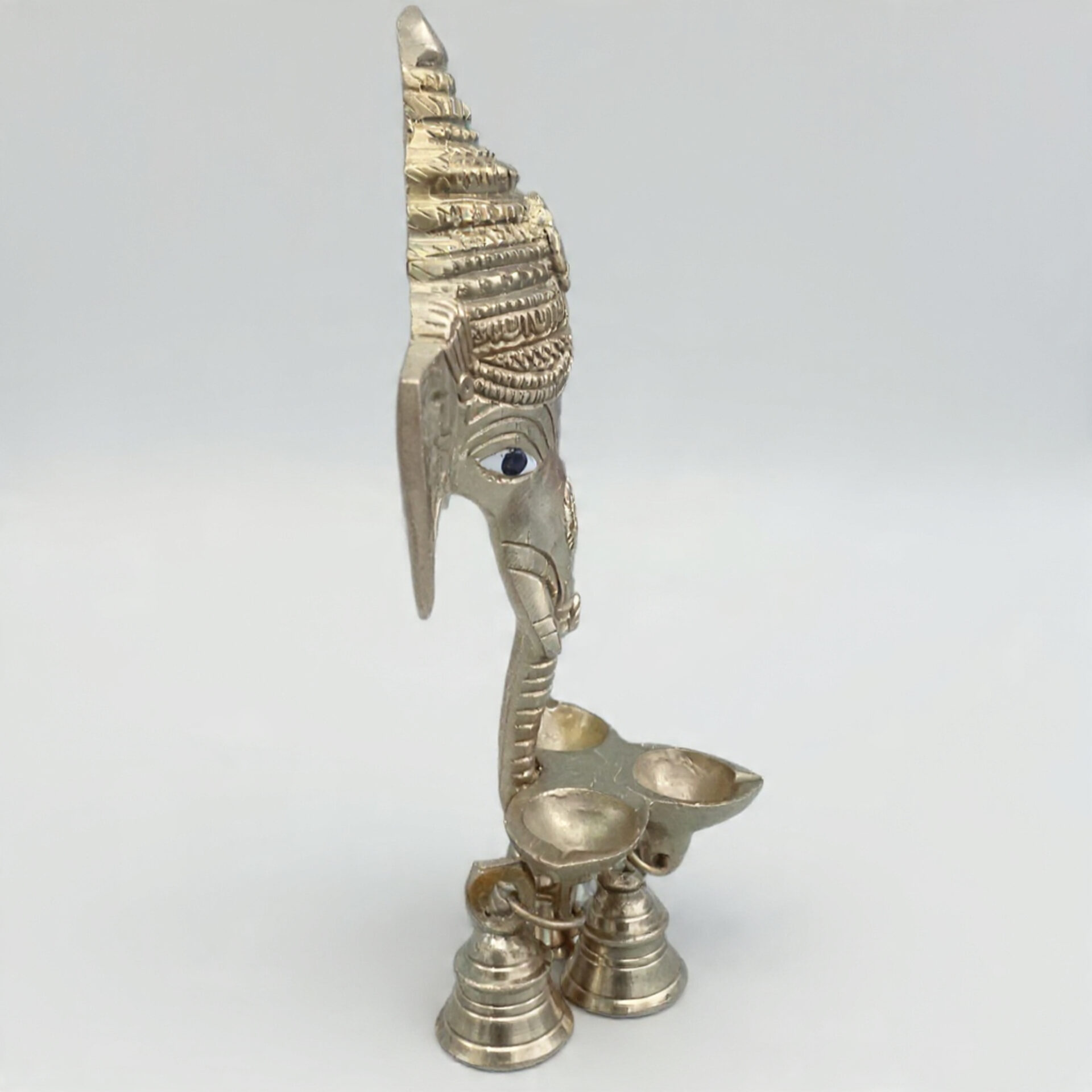 Handcrafted Brass Ganesha Face Wall Hanging Diya Pair with 3 Bells | Vastu Main Door Entrance Deepam for Good Luck, Vighnaharta Protection, Diwali & Gifting - Image 5
