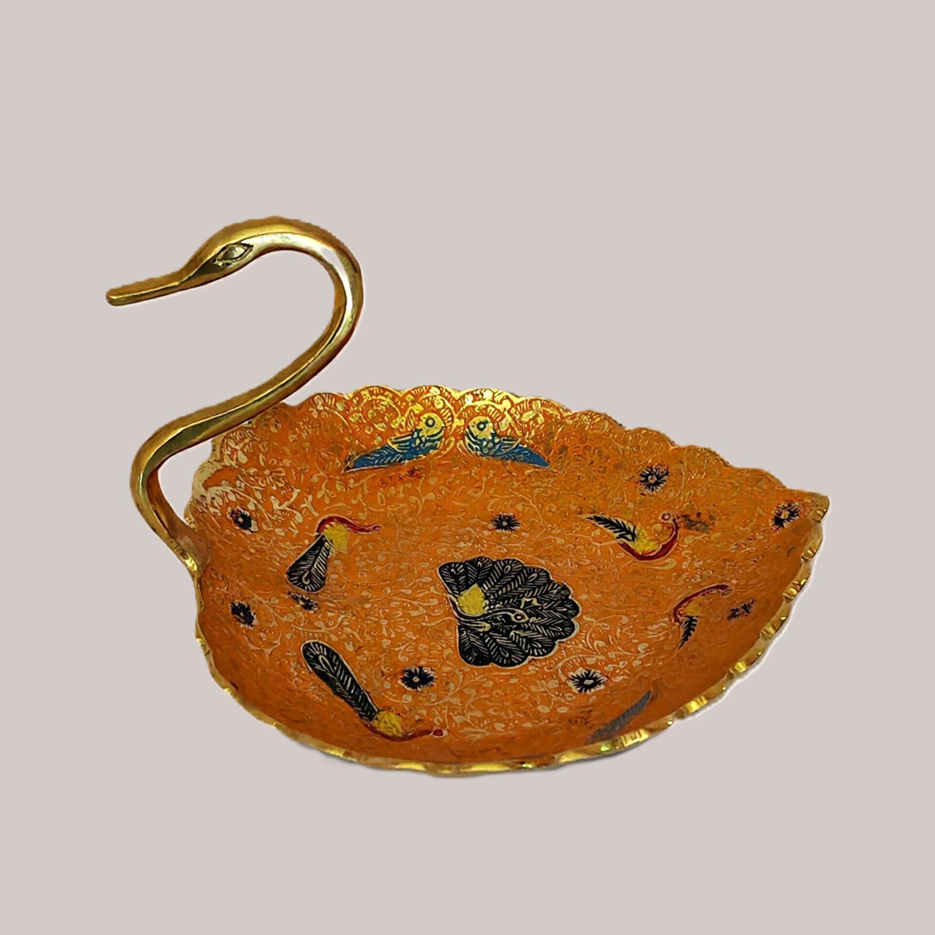 Handcrafted Brass Swan Dry Fruit Plate with Meenakari Work | Decorative Hans Serving Bowl for Home Decor, Festive Gifting, Diwali, Wedding & Tableware