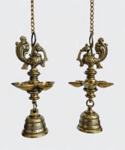 Handcrafted Brass Peacock Hanging Diya with Bell | Traditional South Indian Vilakku for Home Temple, Vastu Decor, Diwali & Festive Gifting
