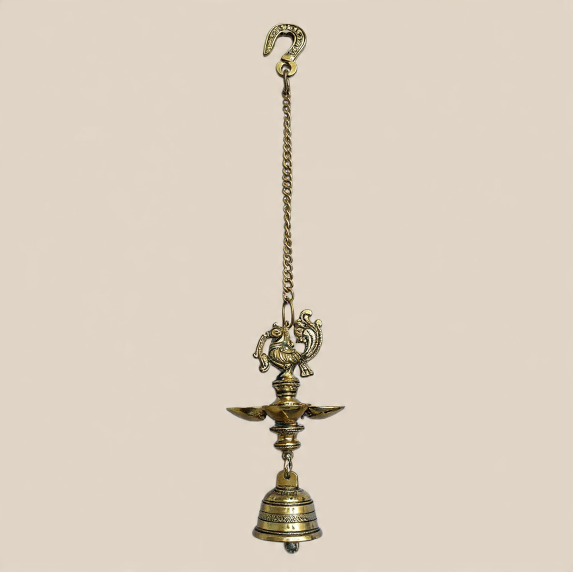 Handcrafted Brass Peacock Hanging Diya with Bell | Traditional South Indian Vilakku for Home Temple, Vastu Decor, Diwali & Festive Gifting - Image 5