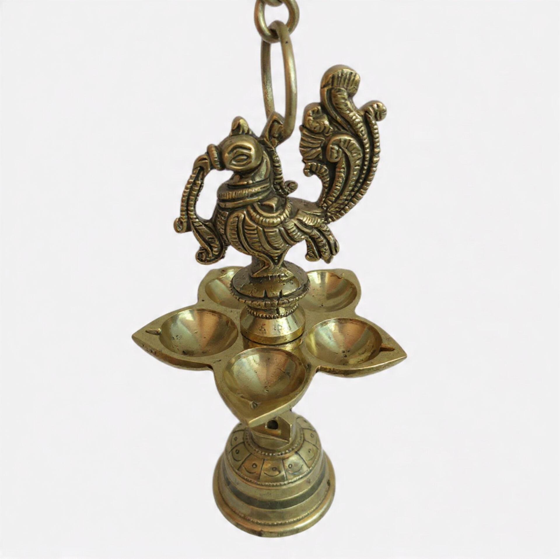 Handcrafted Brass Peacock Hanging Diya with Bell | Traditional South Indian Vilakku for Home Temple, Vastu Decor, Diwali & Festive Gifting - Image 8
