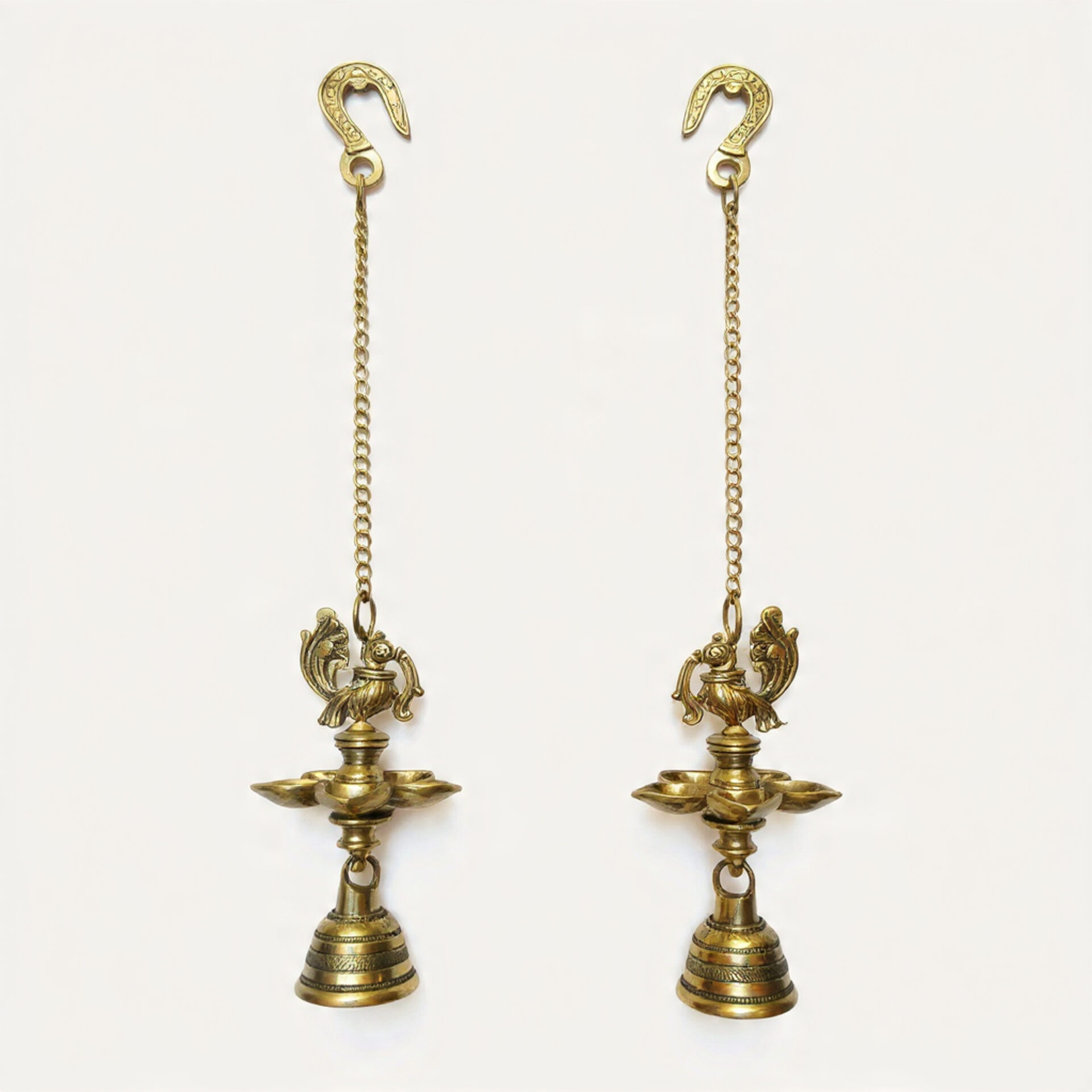 Handcrafted Brass Peacock Hanging Diya with Bell | Traditional South Indian Vilakku for Home Temple, Vastu Decor, Diwali & Festive Gifting - Image 9
