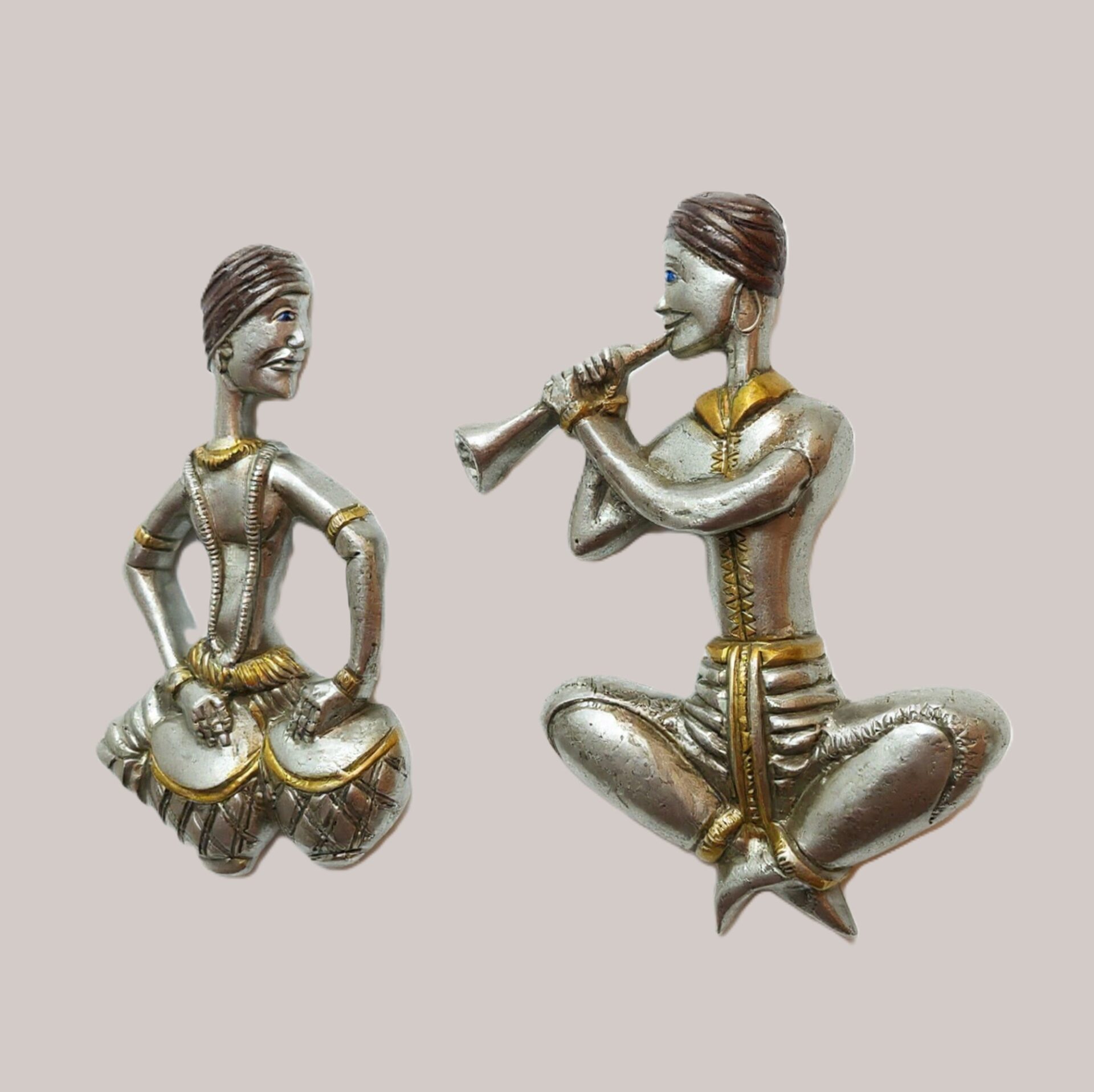 Handcrafted Brass Rajasthani Musician Figurines Set of 2 | Tabla & Shehnai Player Statues with Slate Base for Home Decor, Shelf & Festive Gifting - Image 4