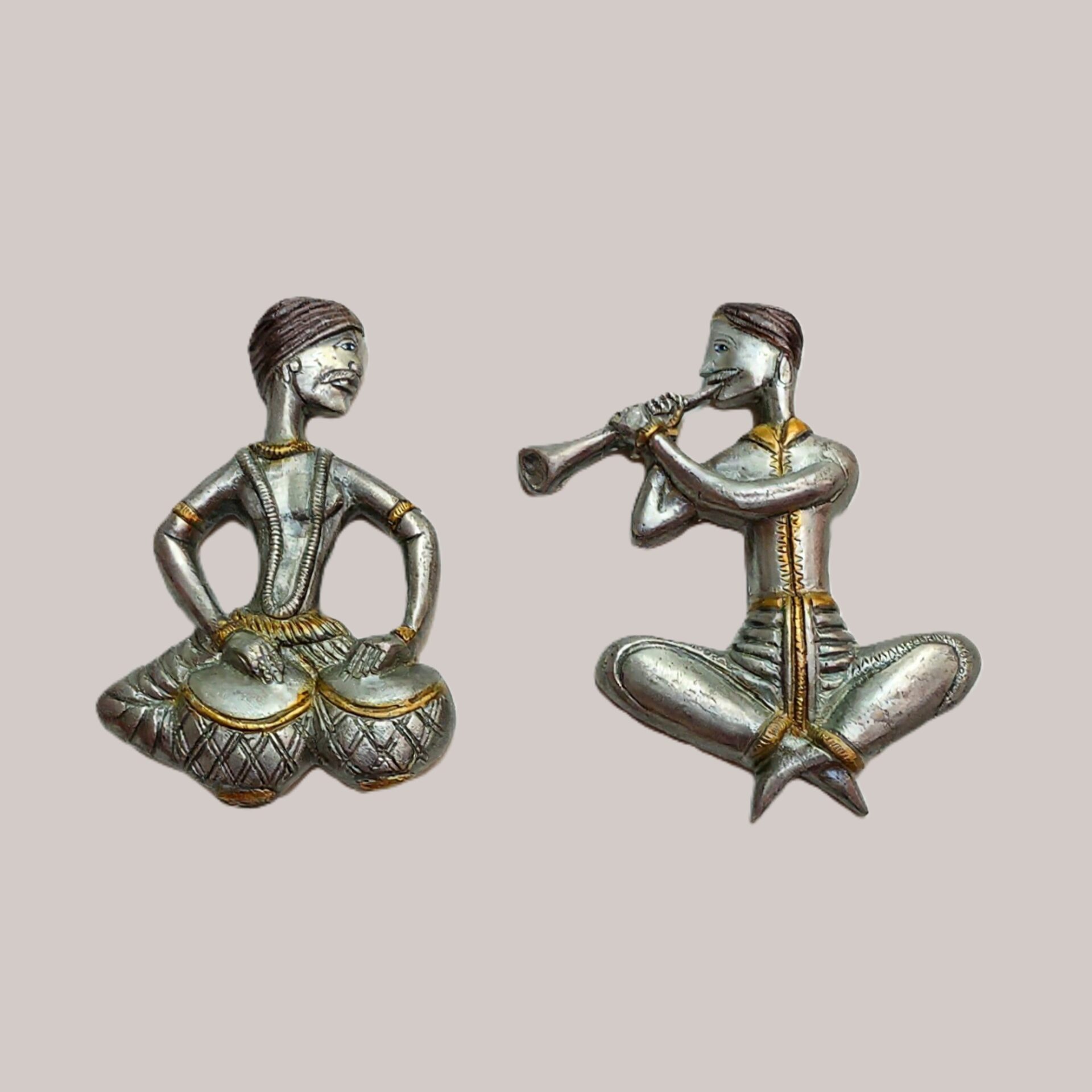 Handcrafted Brass Rajasthani Musician Figurines Set of 2 | Tabla & Shehnai Player Statues with Slate Base for Home Decor, Shelf & Festive Gifting - Image 5