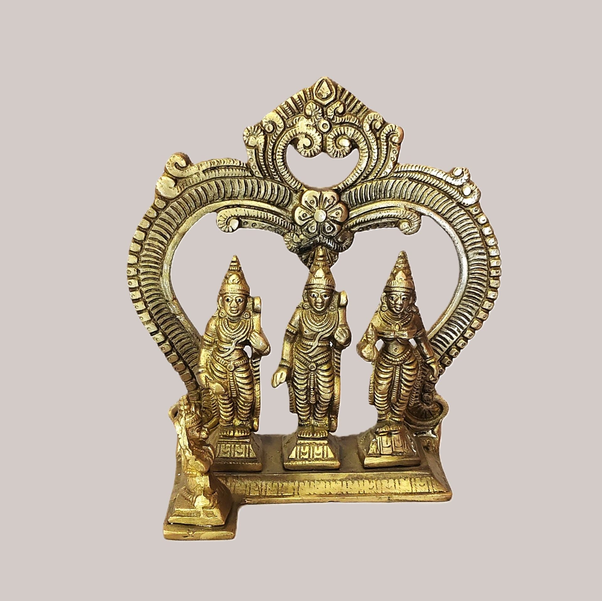 Handcrafted Brass Ram Darbar Idol with Prabhavali Arch | Vastu Ram Lakshman Sita Hanuman Murti for Home Temple, Pooja Room & Auspicious Devotional Gifting