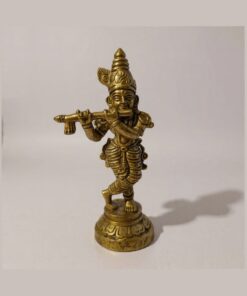Handcrafted Brass Lord Krishna Idol Playing Flute | Standing Murti with Peacock Crown | Spiritual Home Decor, Pooja Room Gift & Vastu Statue