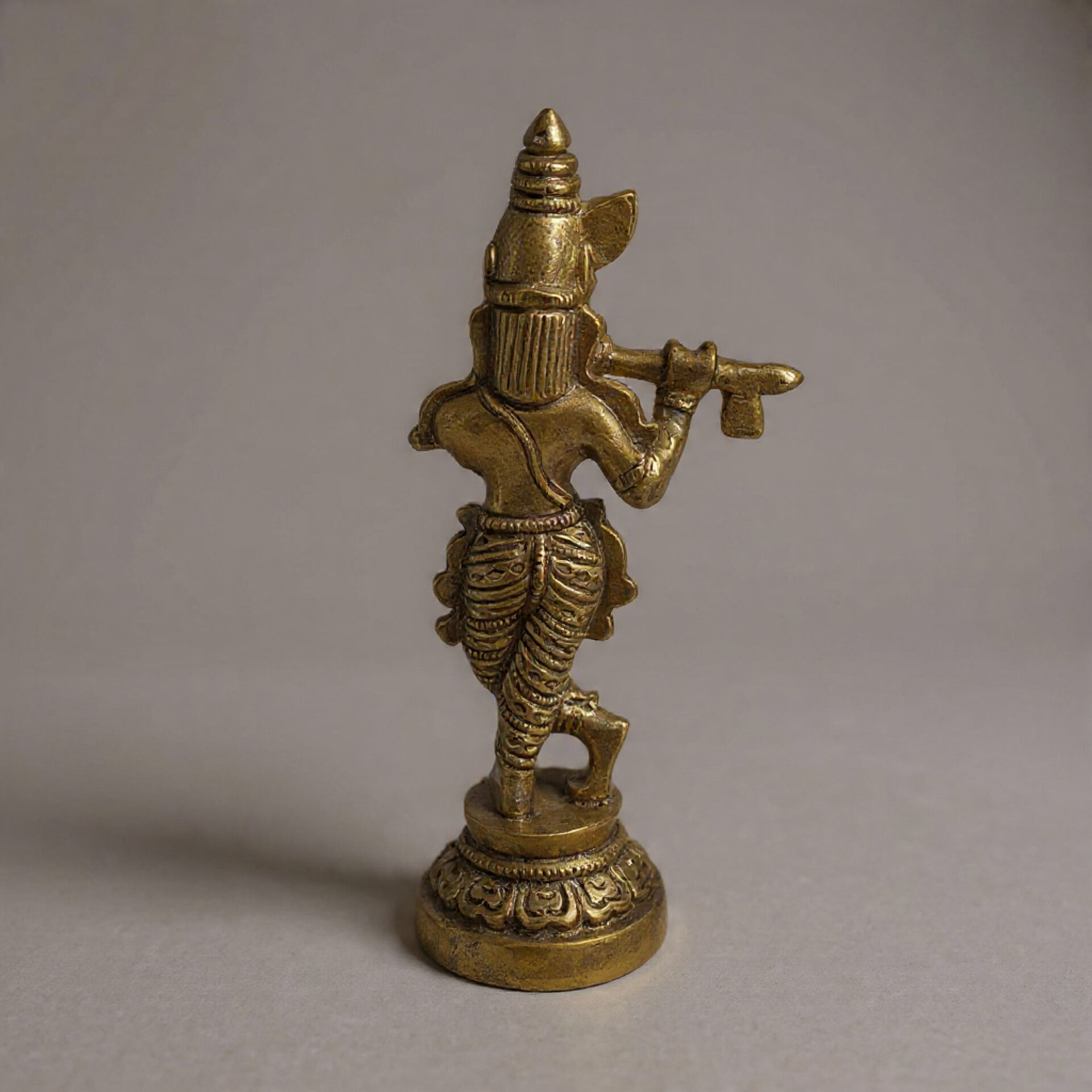 Handcrafted Brass Lord Krishna Idol Playing Flute | Standing Murti with Peacock Crown | Spiritual Home Decor, Pooja Room Gift & Vastu Statue - Image 2