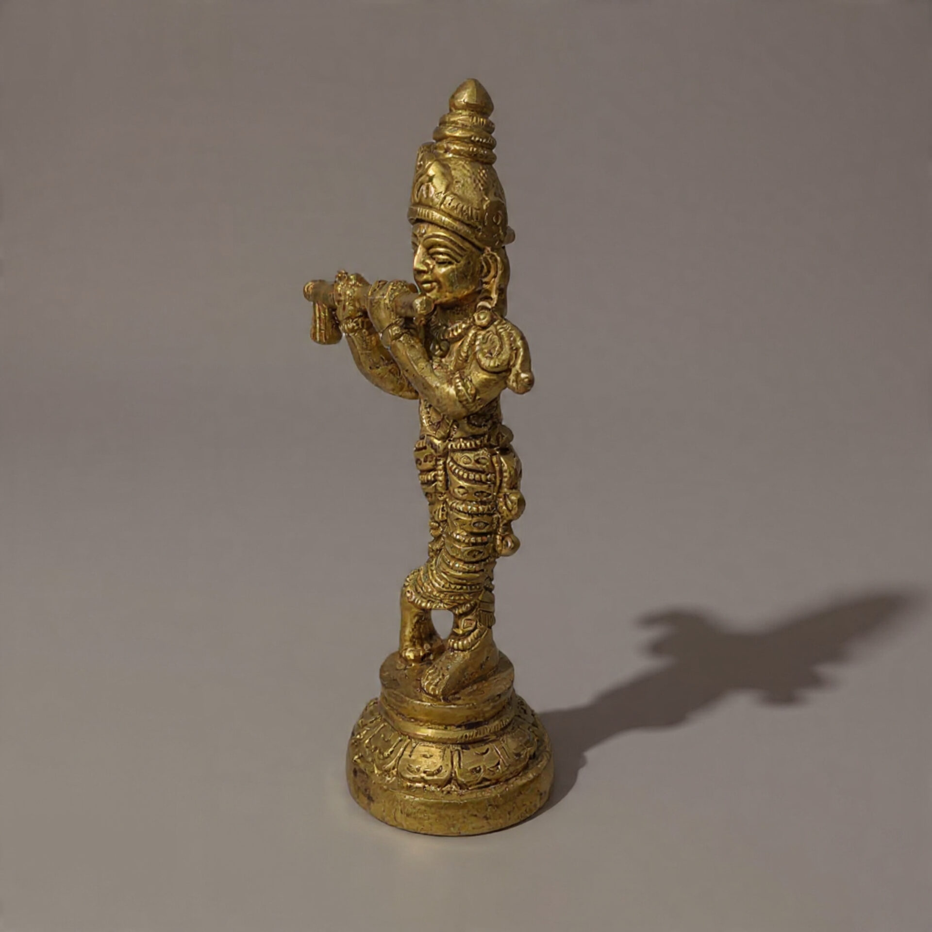 Handcrafted Brass Lord Krishna Idol Playing Flute | Standing Murti with Peacock Crown | Spiritual Home Decor, Pooja Room Gift & Vastu Statue - Image 3