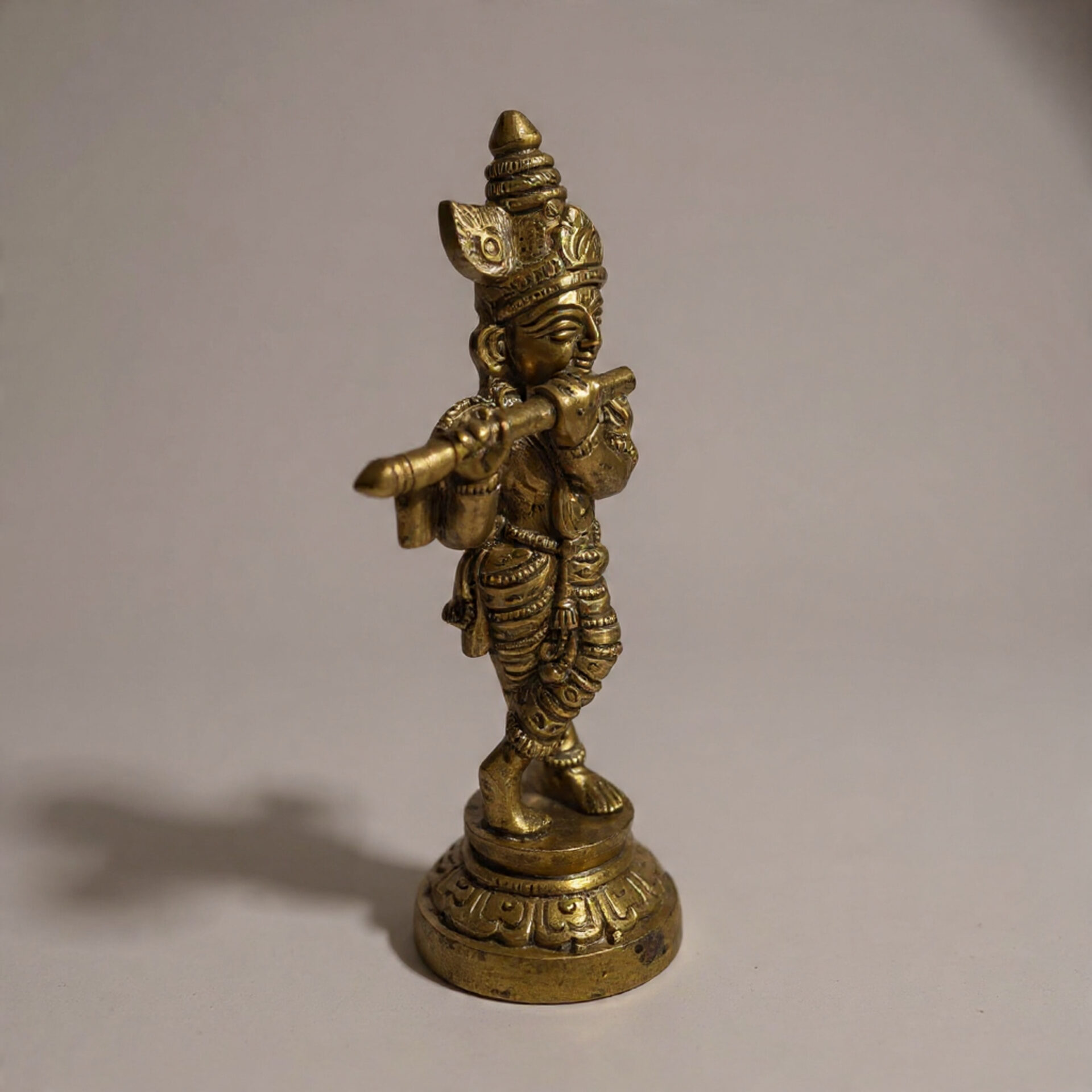 Handcrafted Brass Lord Krishna Idol Playing Flute | Standing Murti with Peacock Crown | Spiritual Home Decor, Pooja Room Gift & Vastu Statue - Image 4