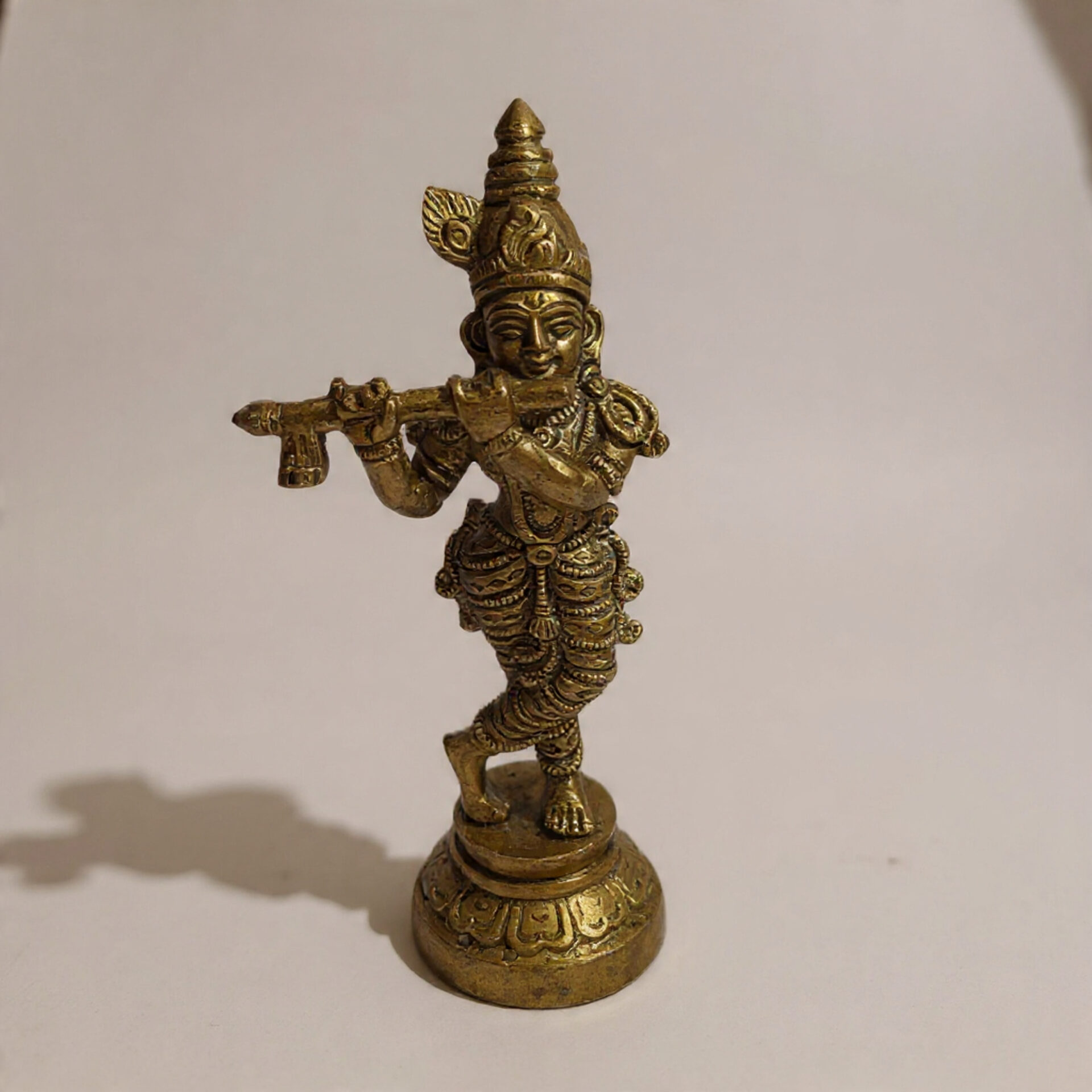 Handcrafted Brass Lord Krishna Idol Playing Flute | Standing Murti with Peacock Crown | Spiritual Home Decor, Pooja Room Gift & Vastu Statue - Image 5