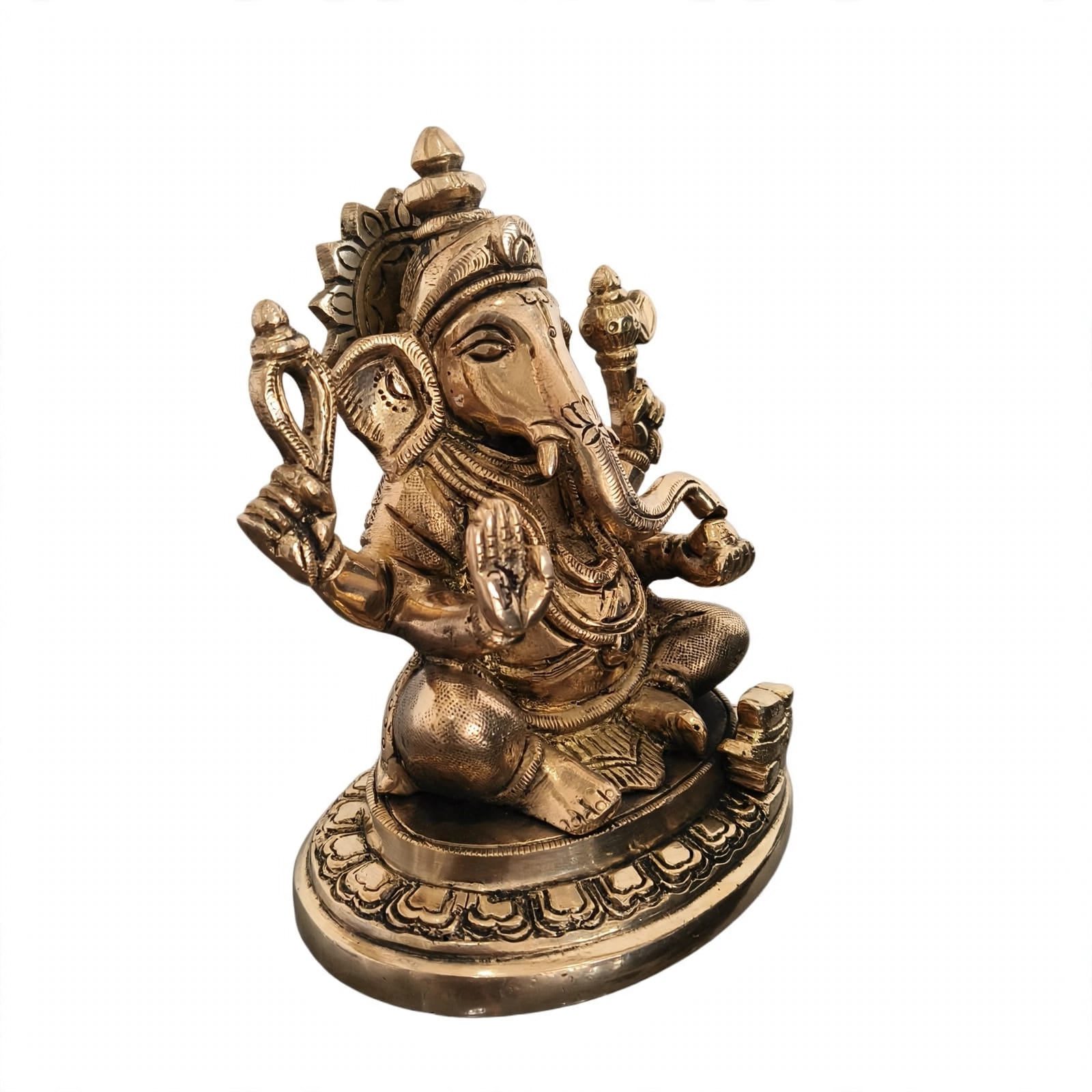 Divine Brass Lord Ganesha Idol on Ornate Base - Handcrafted Antique Gold Finish for Home Temple, Office Decor & Vastu Blessings - Image 2