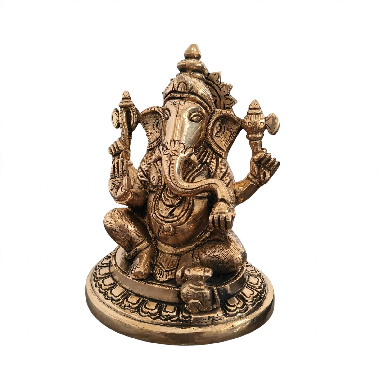 Divine Brass Lord Ganesha Idol on Ornate Base - Handcrafted Antique Gold Finish for Home Temple, Office Decor & Vastu Blessings - Image 3