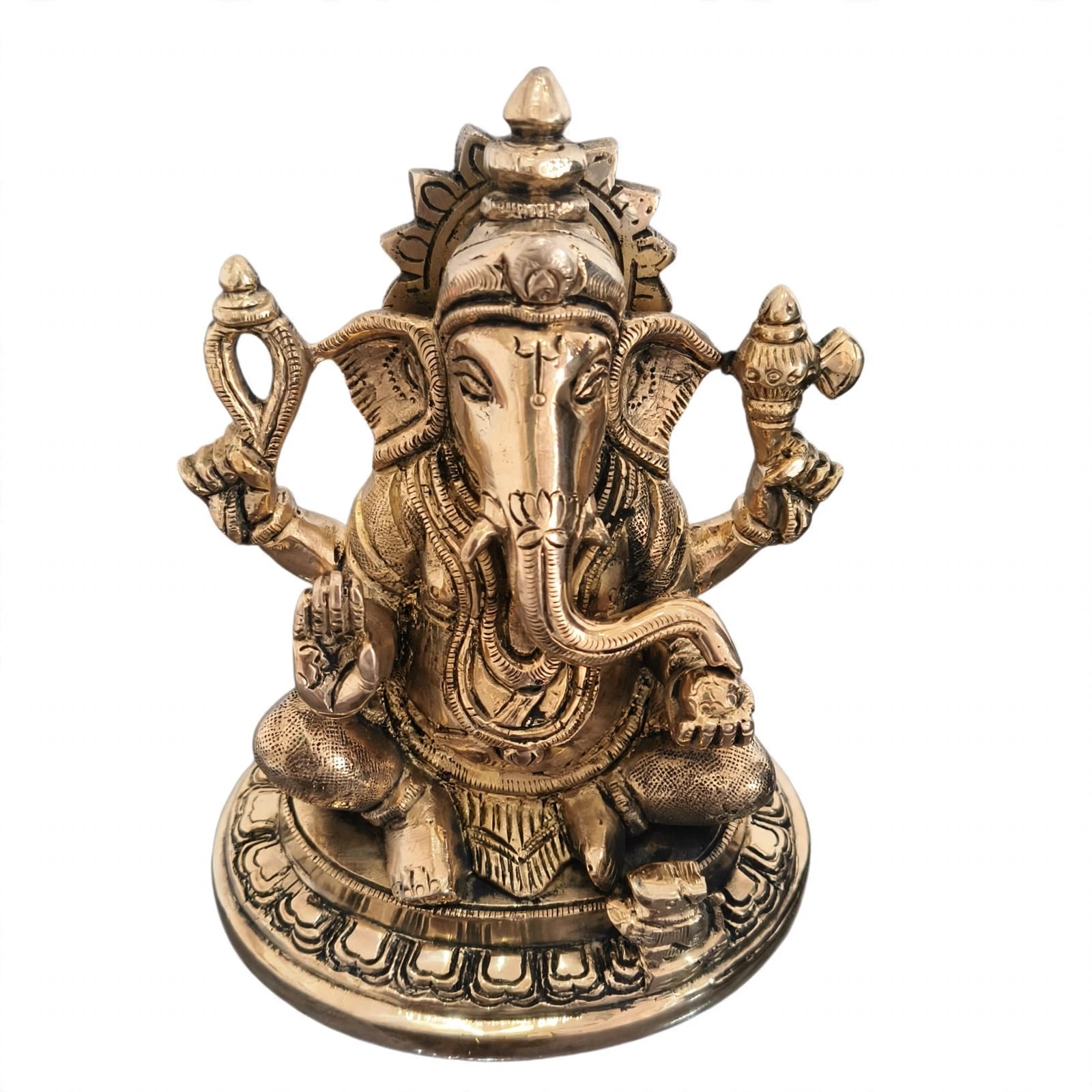 Divine Brass Lord Ganesha Idol on Ornate Base - Handcrafted Antique Gold Finish for Home Temple, Office Decor & Vastu Blessings - Image 5
