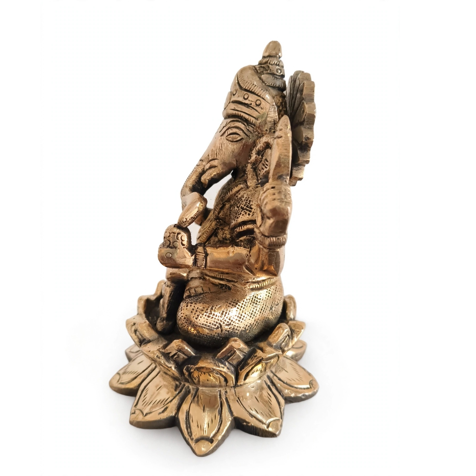 Antique Brass Lotus Ganesha Idol with Mushak - Handcrafted Om Palm Blessing Statue for Mandir, Home Decor & Diwali Gifting - Image 5