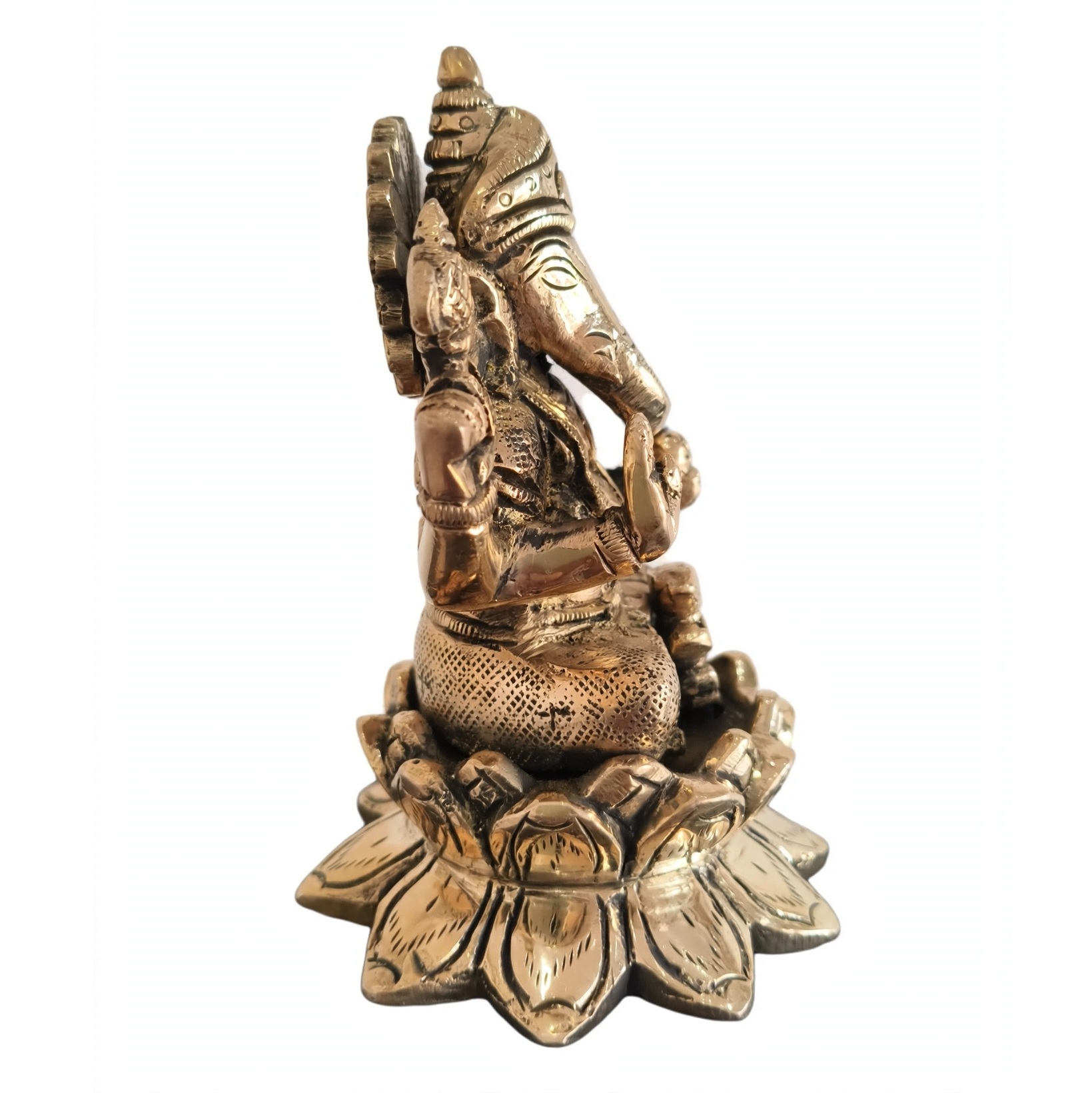 Antique Brass Lotus Ganesha Idol with Mushak - Handcrafted Om Palm Blessing Statue for Mandir, Home Decor & Diwali Gifting - Image 6