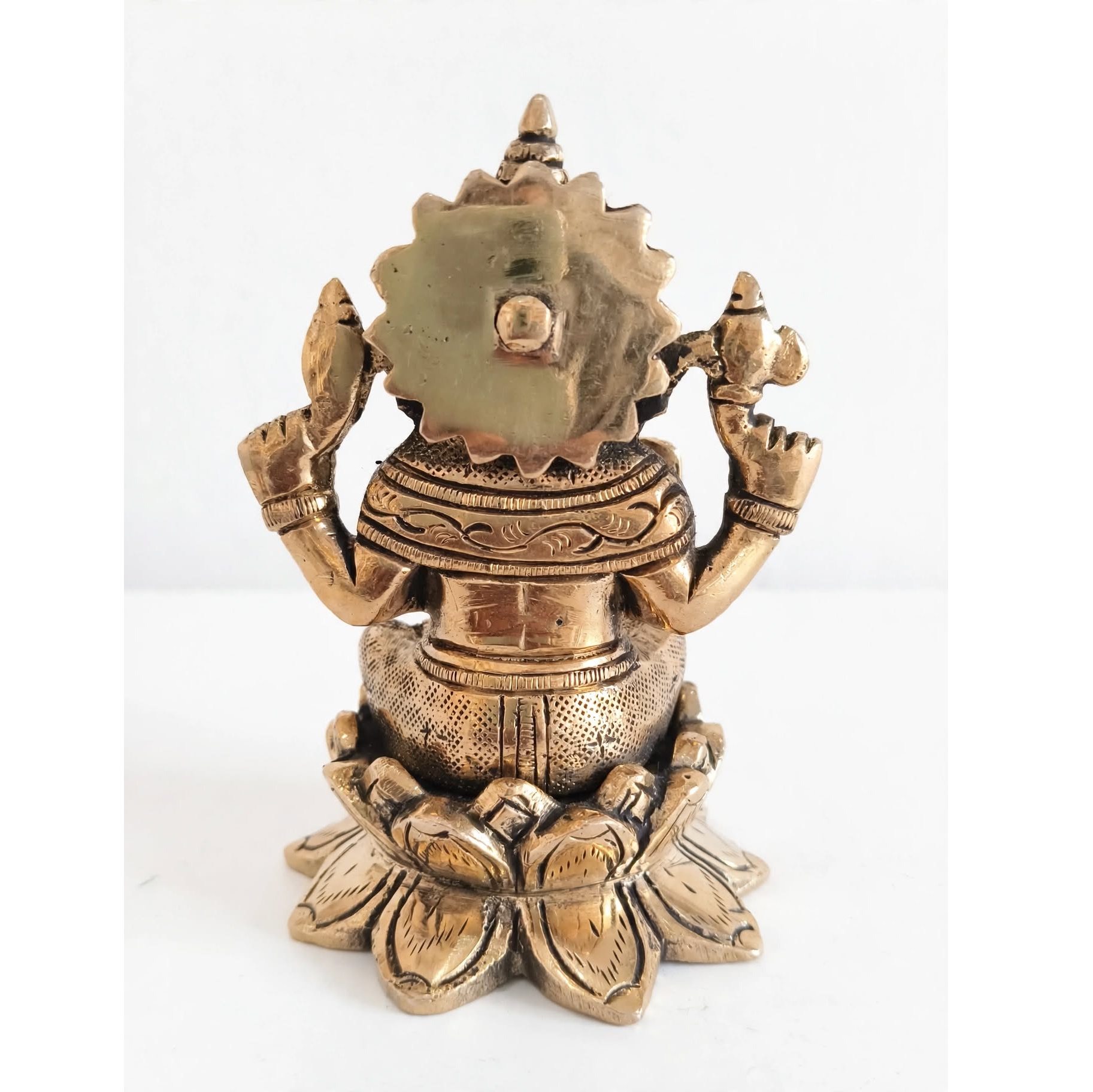 Antique Brass Lotus Ganesha Idol with Mushak - Handcrafted Om Palm Blessing Statue for Mandir, Home Decor & Diwali Gifting - Image 3