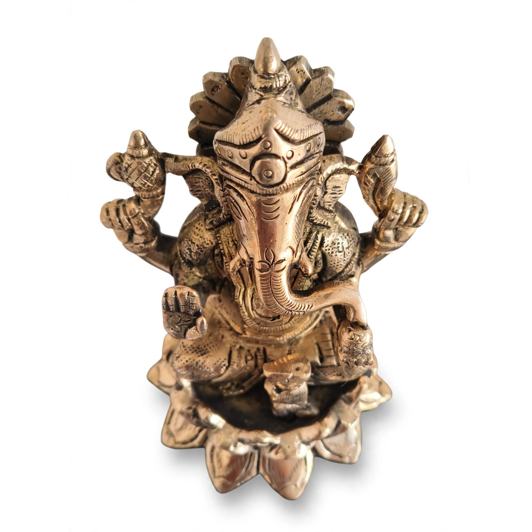 Antique Brass Lotus Ganesha Idol with Mushak - Handcrafted Om Palm Blessing Statue for Mandir, Home Decor & Diwali Gifting - Image 4