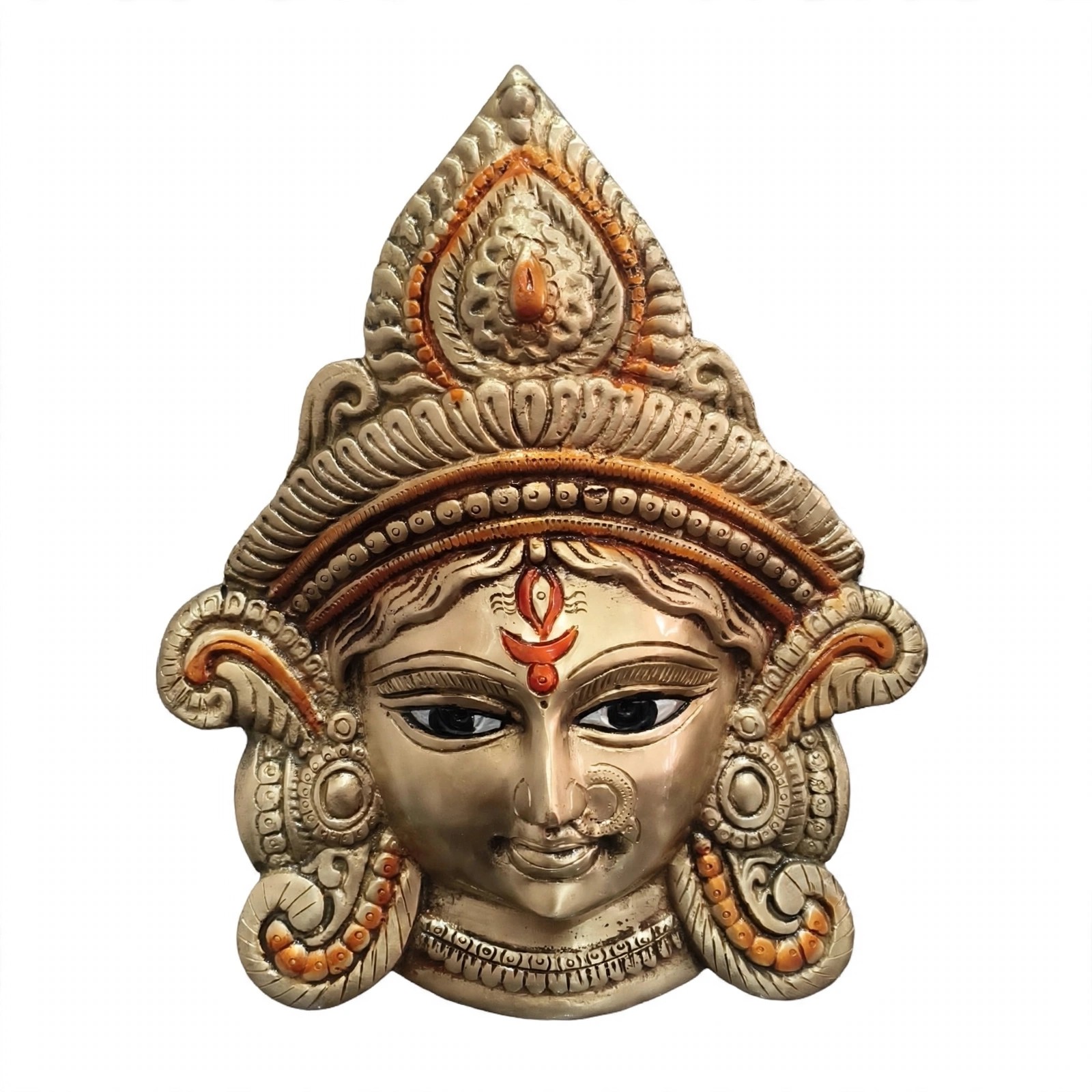 Brass Goddess Durga Face Mask | Durga Ji Wall Hanging | Durga Face Showpiece | Ma Durga | For Home, Office, Puja | Religious Figurines | Decorative Murti Gift - Image 2