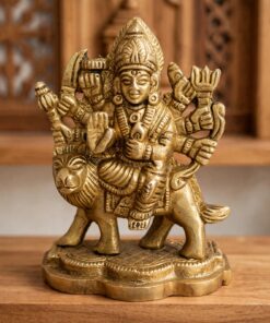 Handcrafted Brass Ashtabhuja Durga Maa Idol on Lion Vahana | Vastu Mahishasuramardini Devi Statue for Shakti, Protection, Courage, Home Temple & Navratri Decor