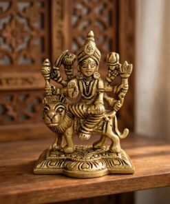 Handcrafted Brass Durga Maa Idol on Lion | Vastu Mahishasuramardini Ashtabhuja Devi Statue for Protection, Strength, Home Temple, Navratri Puja & Shakti Worship