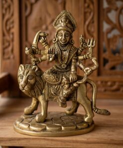 Handcrafted Brass Durga Mata Idol on Lion Vahana | Vastu Ashtabhuja Mahishasuramardini Devi Statue for Shakti, Protection, Home Temple & Navratri Puja Decor